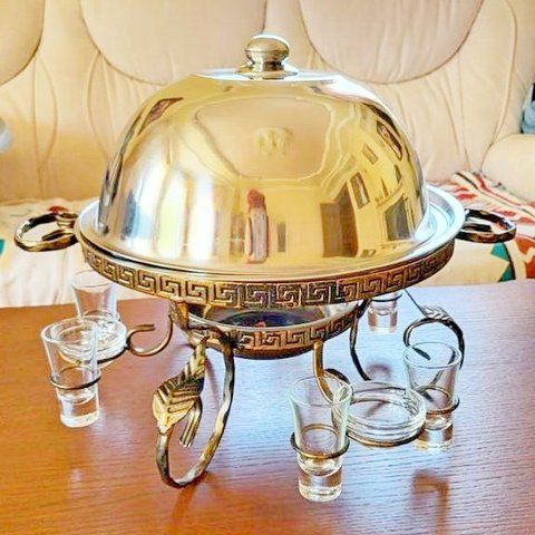 Садж Греция 36 см+3 соусницы+ 6 рюмок. Без щипцов. 36Грец.стекло фото