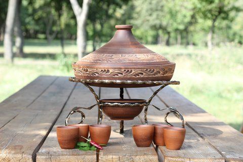 Подставка для мяса и плова. Садж глиняный 28см+рюмки. Тажин. 1584684449 фото