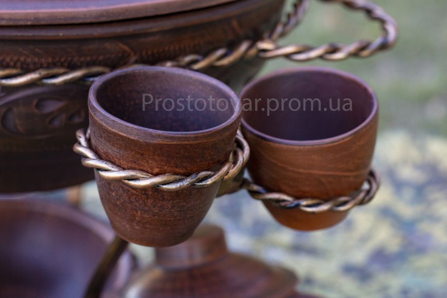 Глиняный садж 3.5 л (диаметр 30 см) с кованой подставкой, соусницами и рюмками, глиняная шашлычница 2017088401 фото