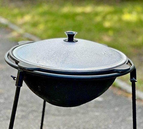 Казан узбецький чавунний WOK 10 л з алюмінієвою кришкою та триногою Узбекский W38-Ал+тренога фото
