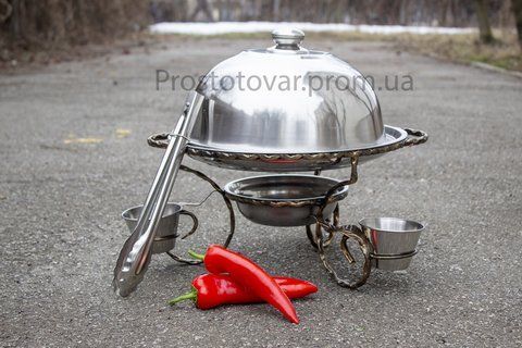 Подставка для подогрева мяса. 36 см+усиленный поднос+ соусницы из нержавейки+щипчики 36.С.конус.ГЛ.щ30 фото